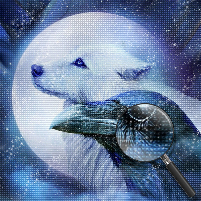 White Wolf and the Raven Diamond Painting