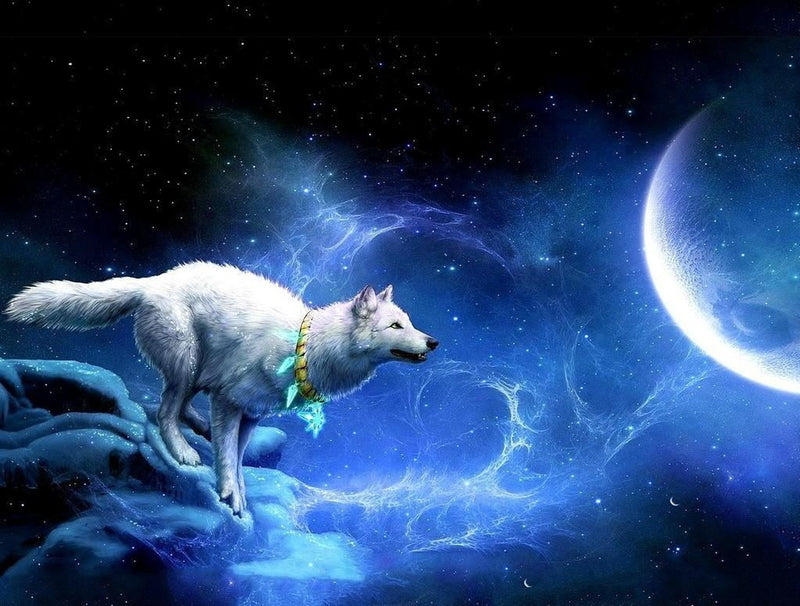 White Wolf and Clear Moon Animal 5D DIY Diamond Painting Kits