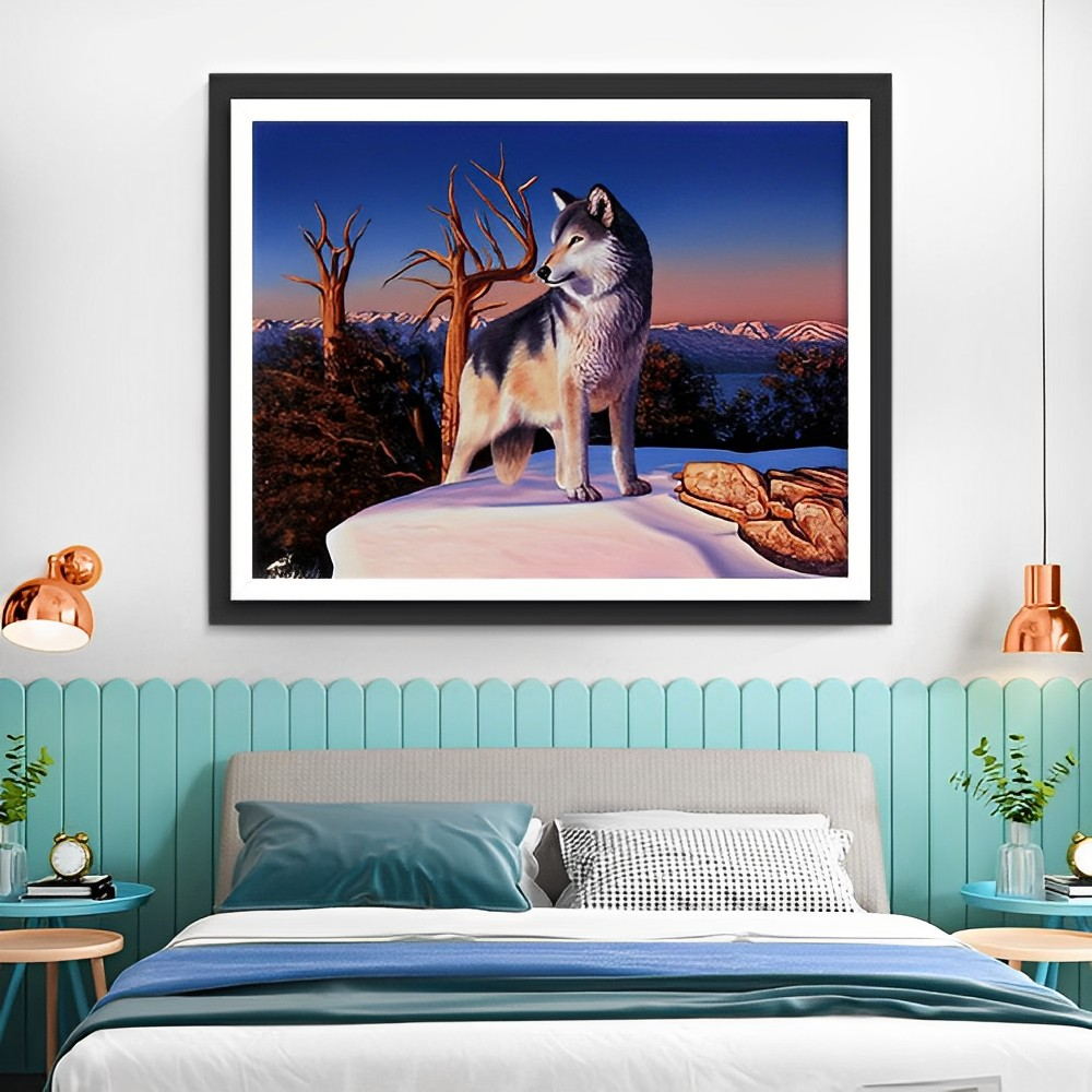 Wolf on the Snowy Mountain Diamond Painting