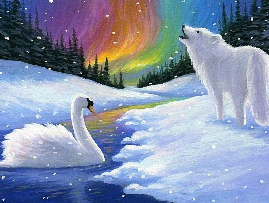 Howling Wolf and Swan Diamond Painting
