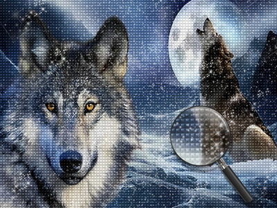 Wolf Looking into the Lens and Howling Wolf Diamond Painting