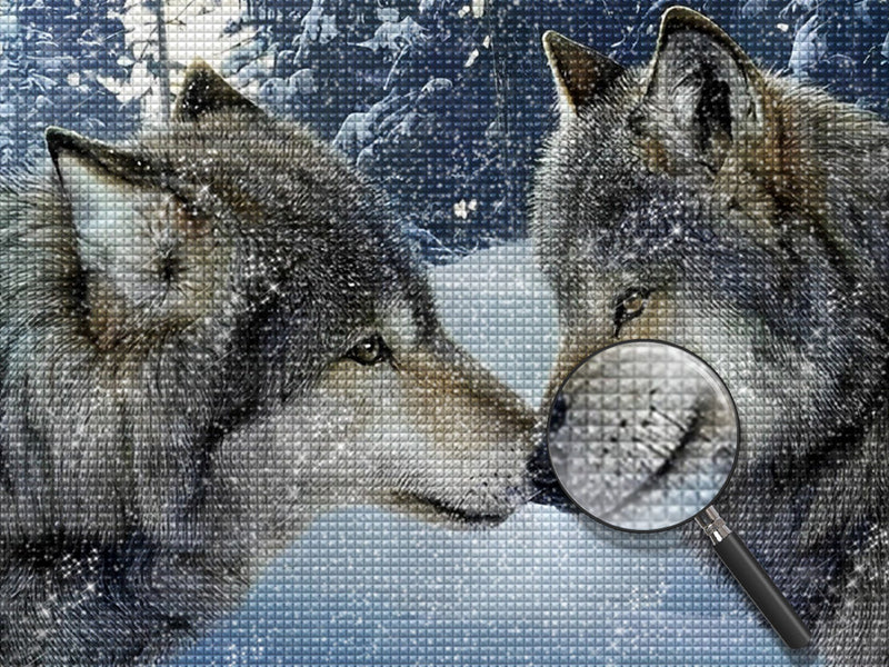 Two Gray Wolves Touching Their Nose 5D DIY Diamond Painting Kits