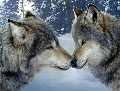 Two Gray Wolves Touching Their Nose 5D DIY Diamond Painting Kits