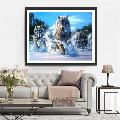 Wolves Running in the Snow Diamond Painting