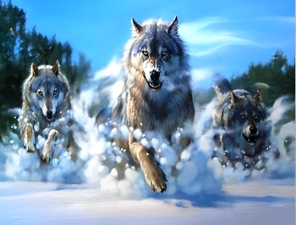 Wolves Running in the Snow Diamond Painting