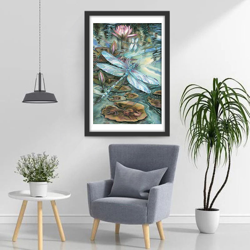 Silver Dragonfly and Lotus Diamond Painting