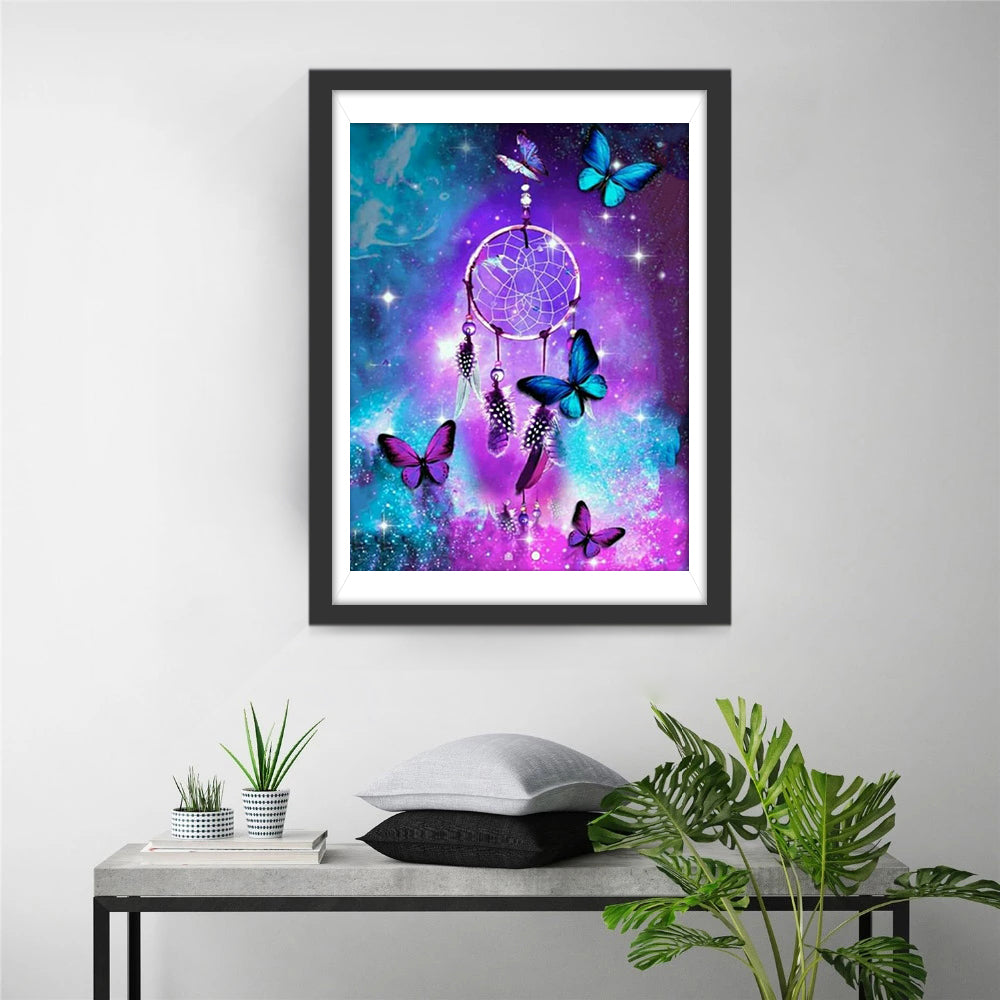 Purple and Blue Dream Catcher and Butterflies Diamond Painting