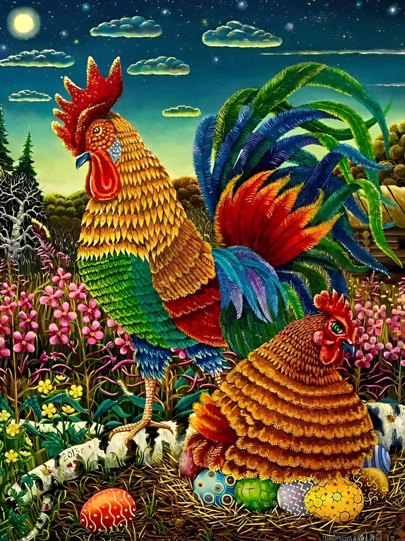 Colourful Coq Easter Diamond Painting