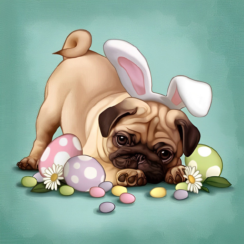 Easter Pug Dog Diamond Painting