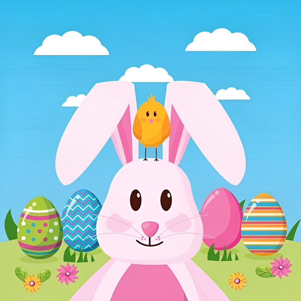 Pink Rabbit and Chicken Easter Cartoon Diamond Painting