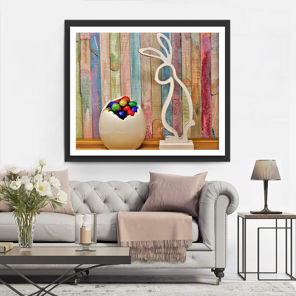 Wooden Bunny and Easter Eggs Party Diamond Painting