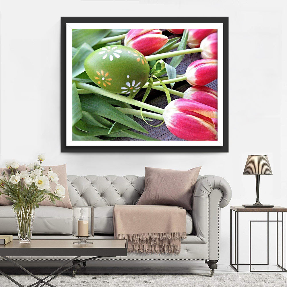 Pink Tulips and Easter Egg Party Diamond Painting