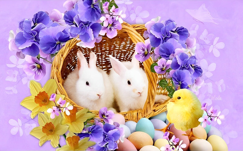 Two Little White Rabbits Easter Diamond Painting