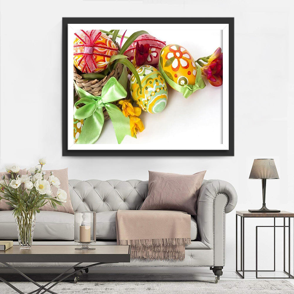 Yellow Eggs with Green Patterns Diamond Painting