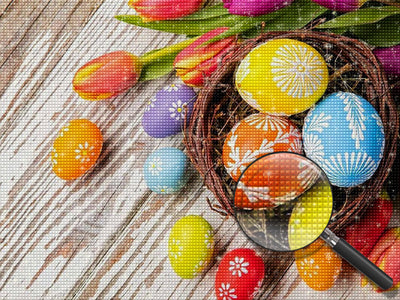 Festive Easter Eggs and Tulips Diamond Painting