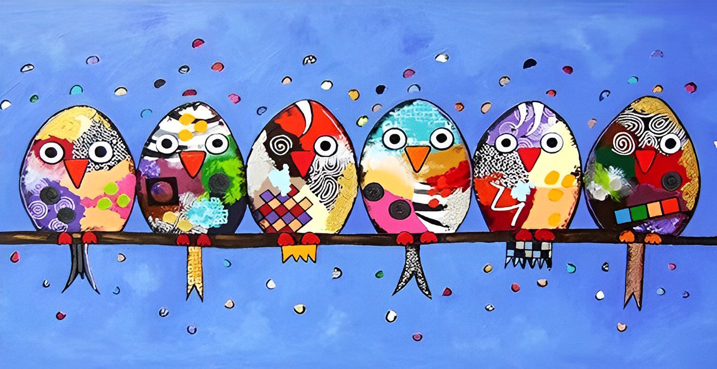 Multicolored Birds from Easter Eggs Diamond Painting