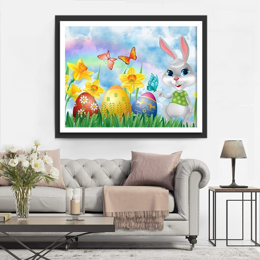 Easter Gray Rabbit Party Cartoon Diamond Painting