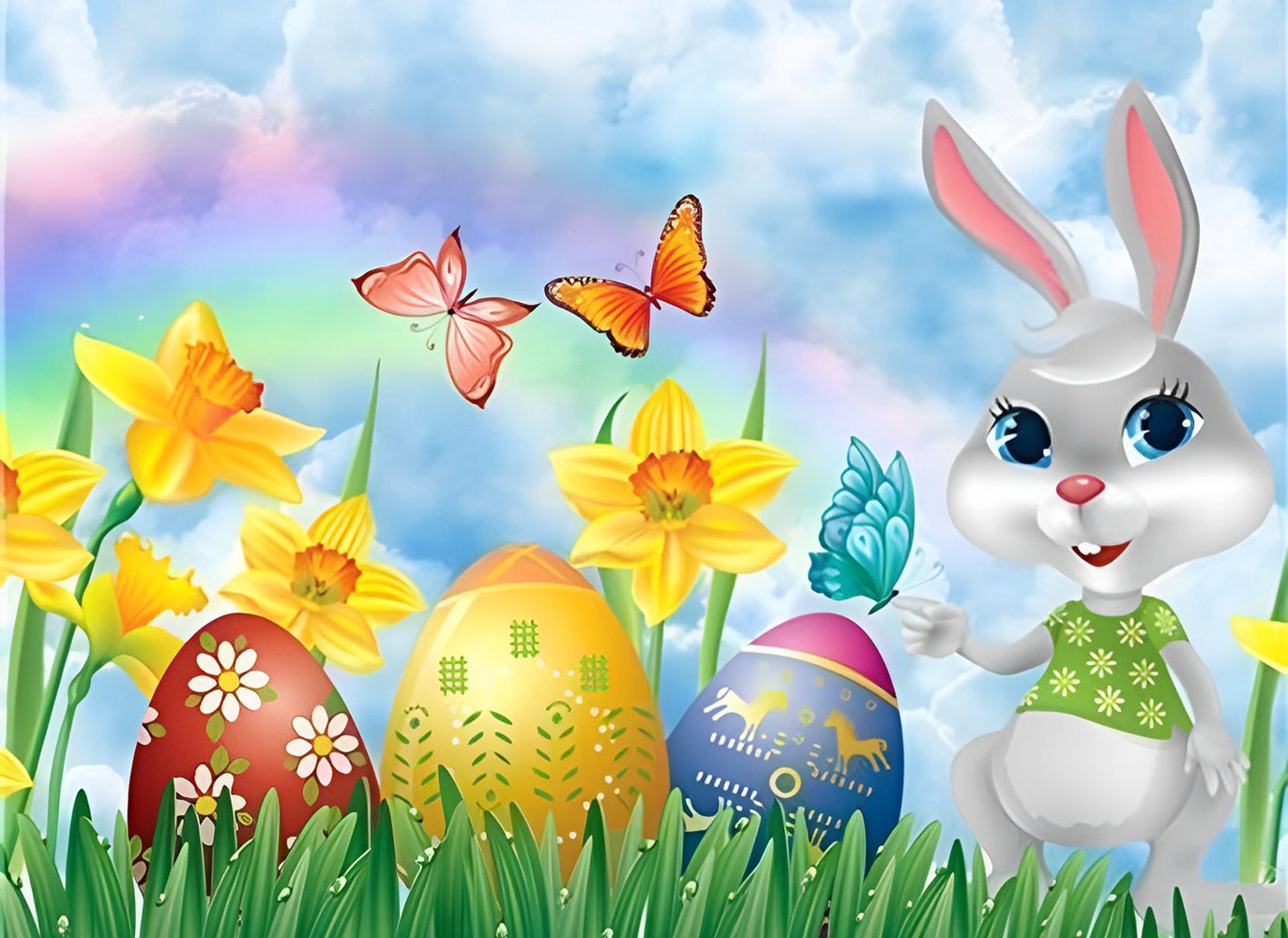 Easter Gray Rabbit Party Cartoon Diamond Painting