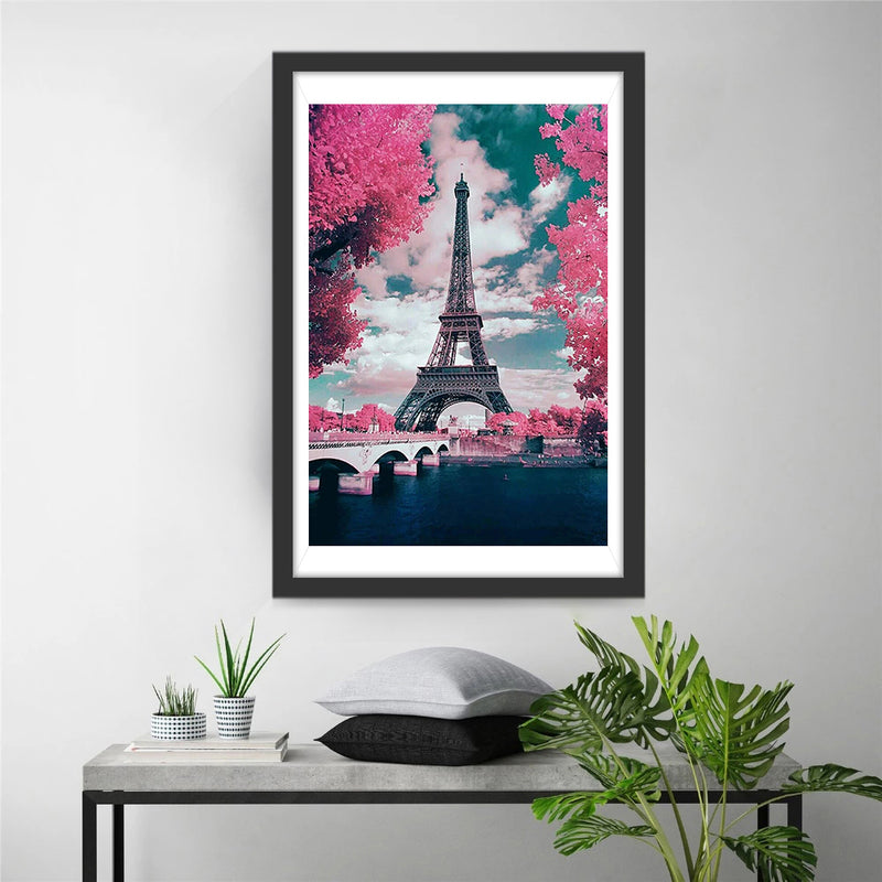 Eiffel and Pink Tree Diamond Painting