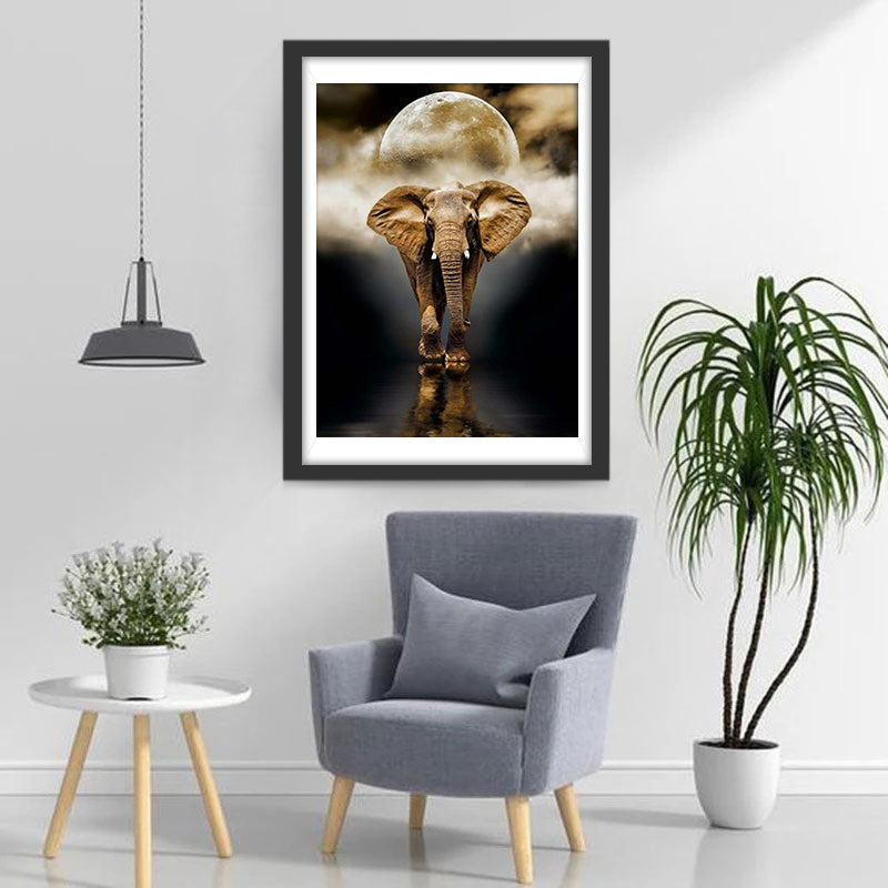 Brown Elephant and the Moon 5D DIY Diamond Painting Kits