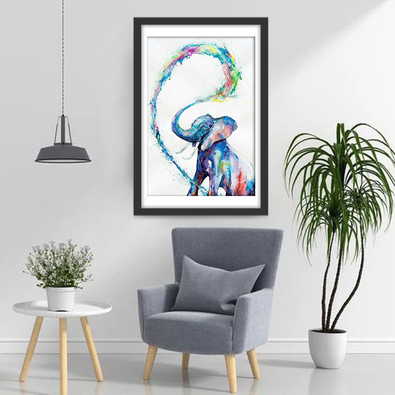 Colorful Elephant Playing Water Diamond Painting