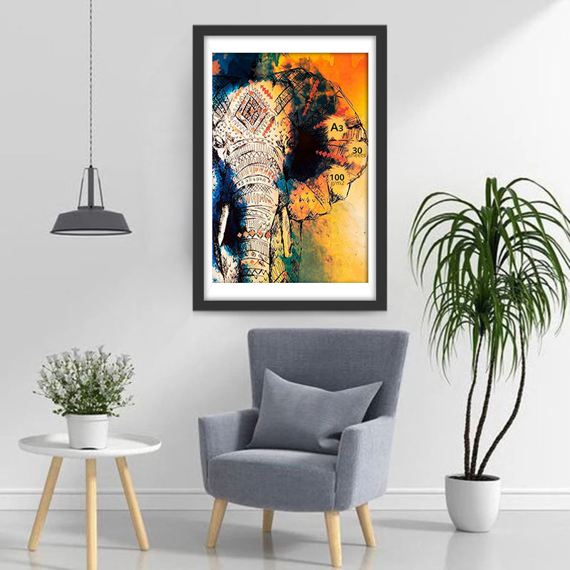 Elephant in red patterns Diamond Painting