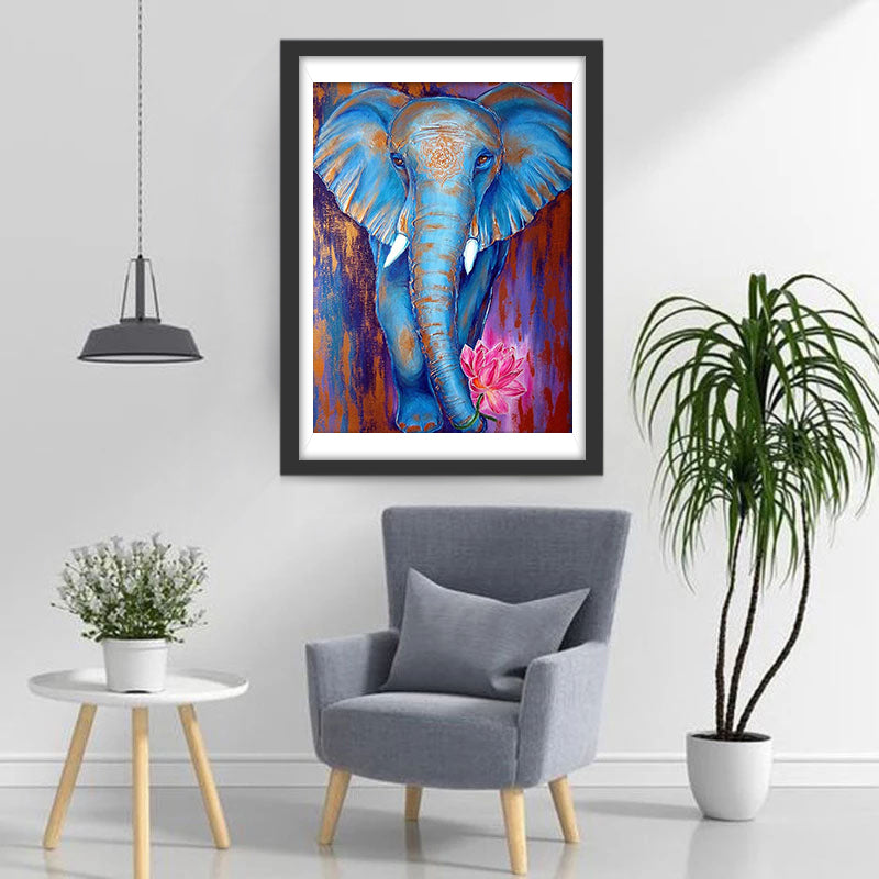 Blue Elephant and Lotus Diamond Painting
