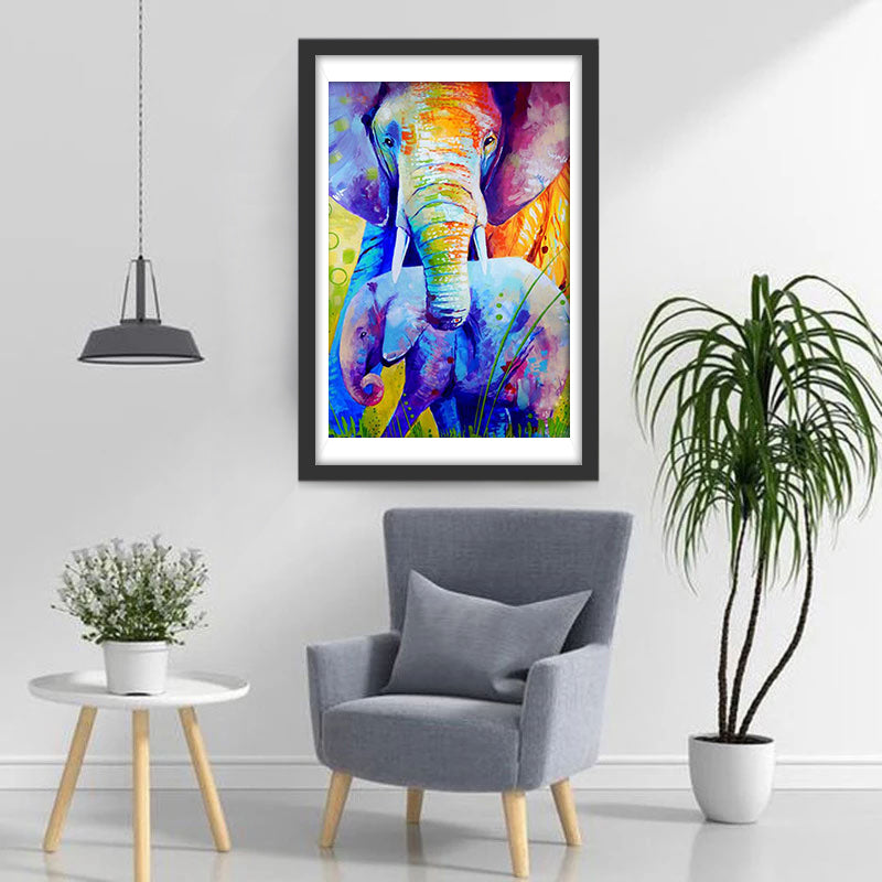 Multicolored Elephant and His Little Elephant 5D DIY Diamond Painting Kits