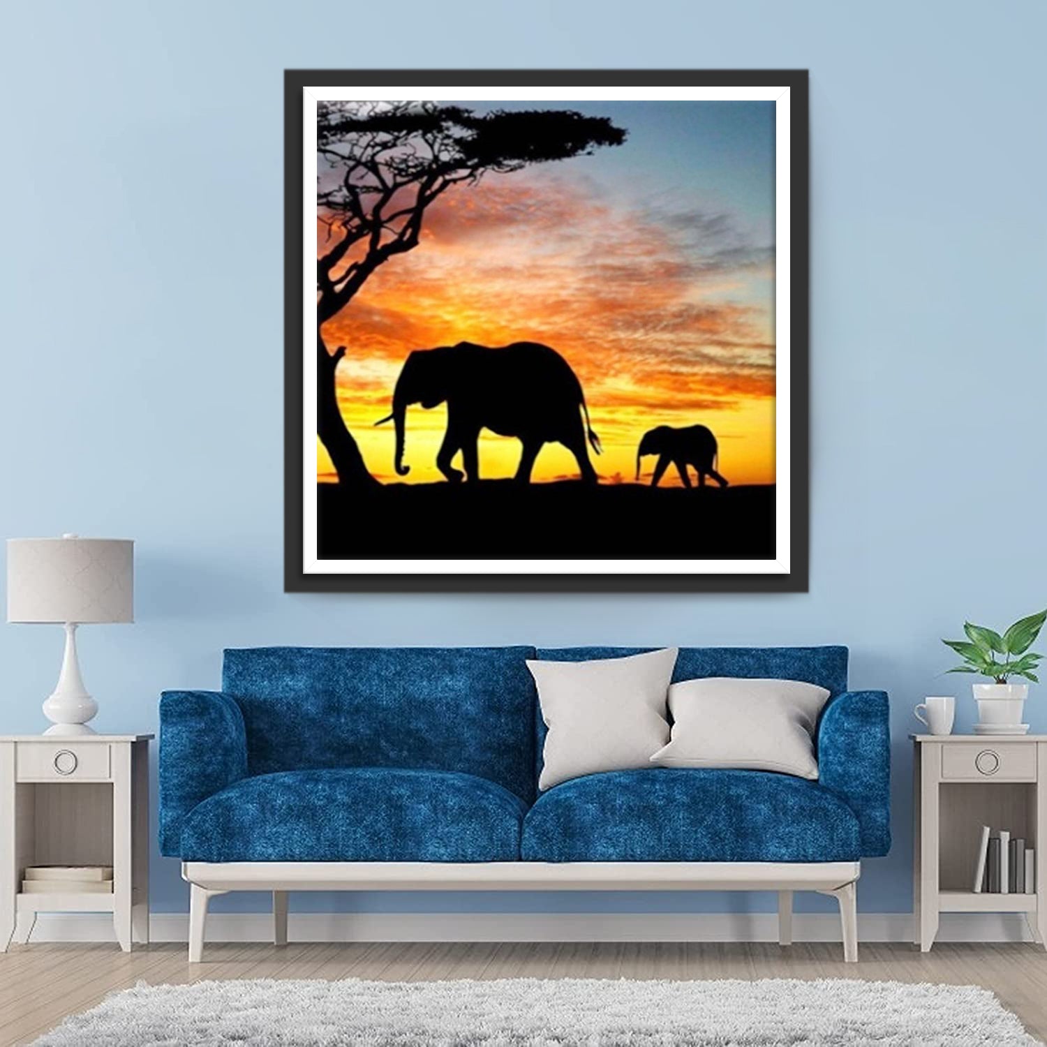 Elephant and Baby with Red Cloud Diamond Painting