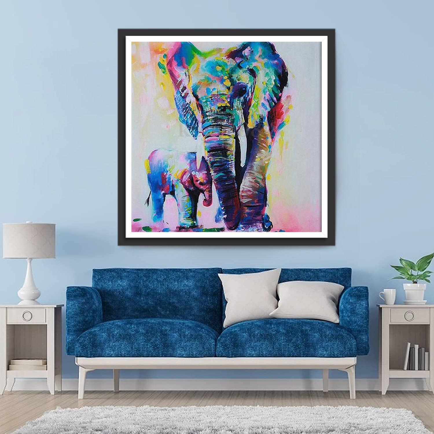 Colorful Elephant and Baby Diamond Painting