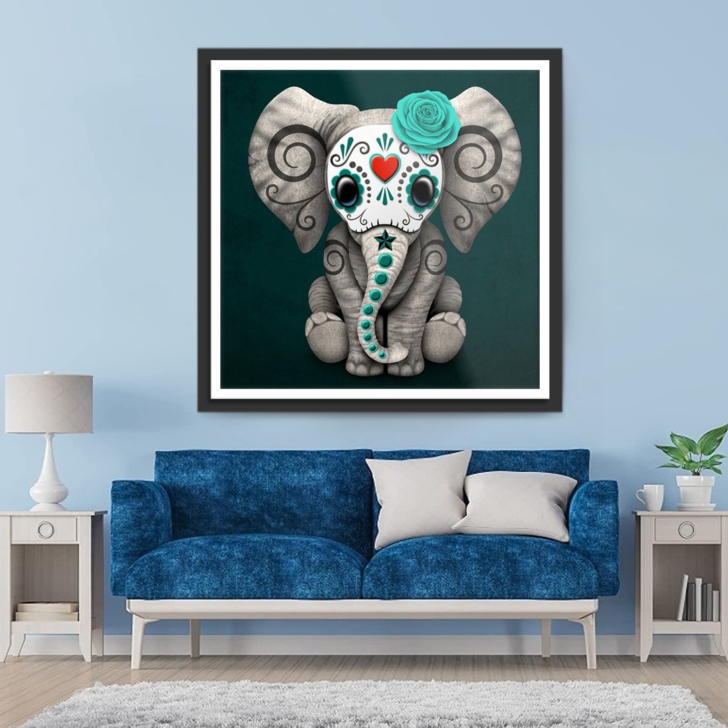Green Skeleton Elephant Diamond Painting