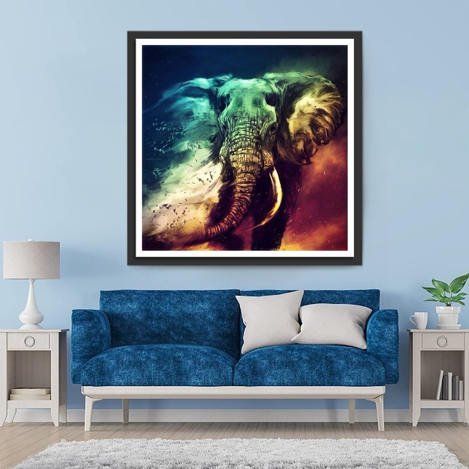 Elephant and a Bright Flock of Birds Diamond Painting
