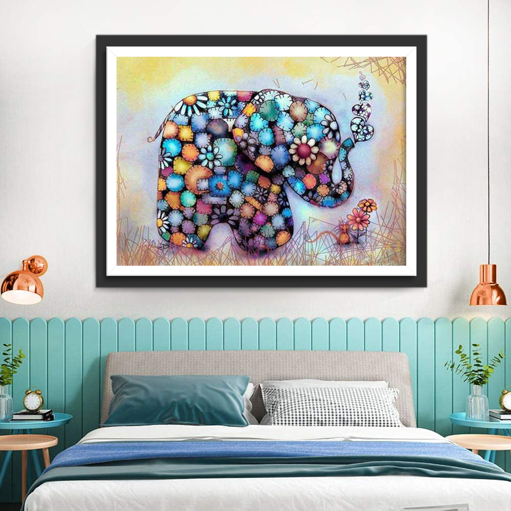 Elephant of Flowers and Heart Diamond Painting