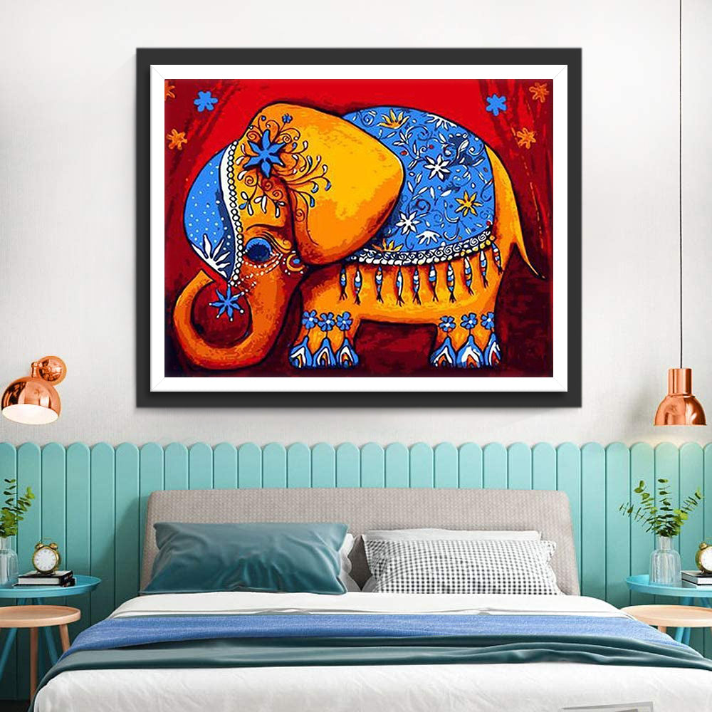 Elephant with Blue Decorations Diamond Painting