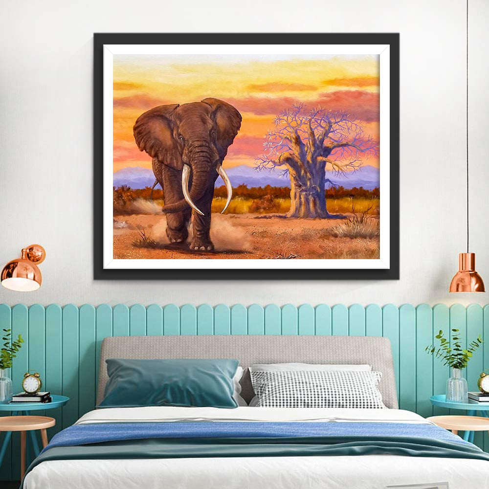 Elephant and Baobabs Diamond Painting