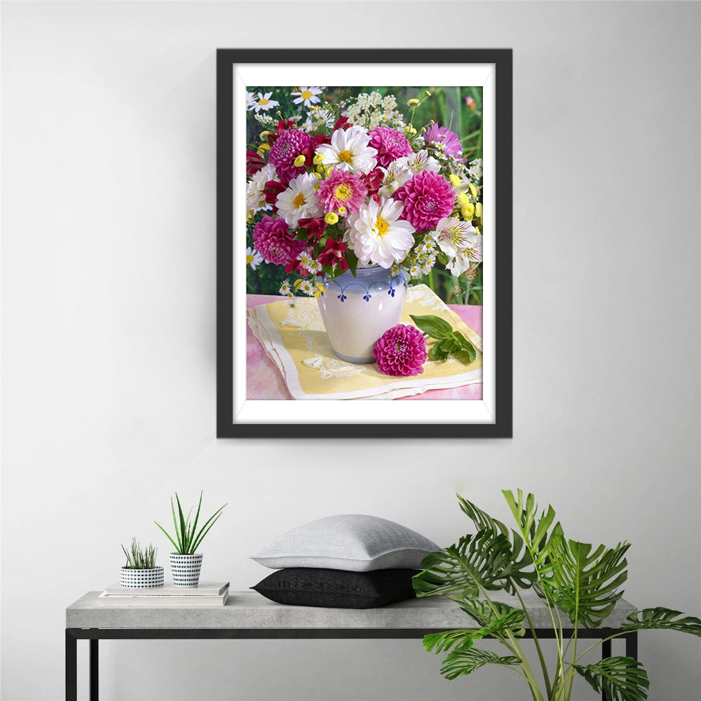Bouquet of Pink and White Chrysanthemums Diamond Painting