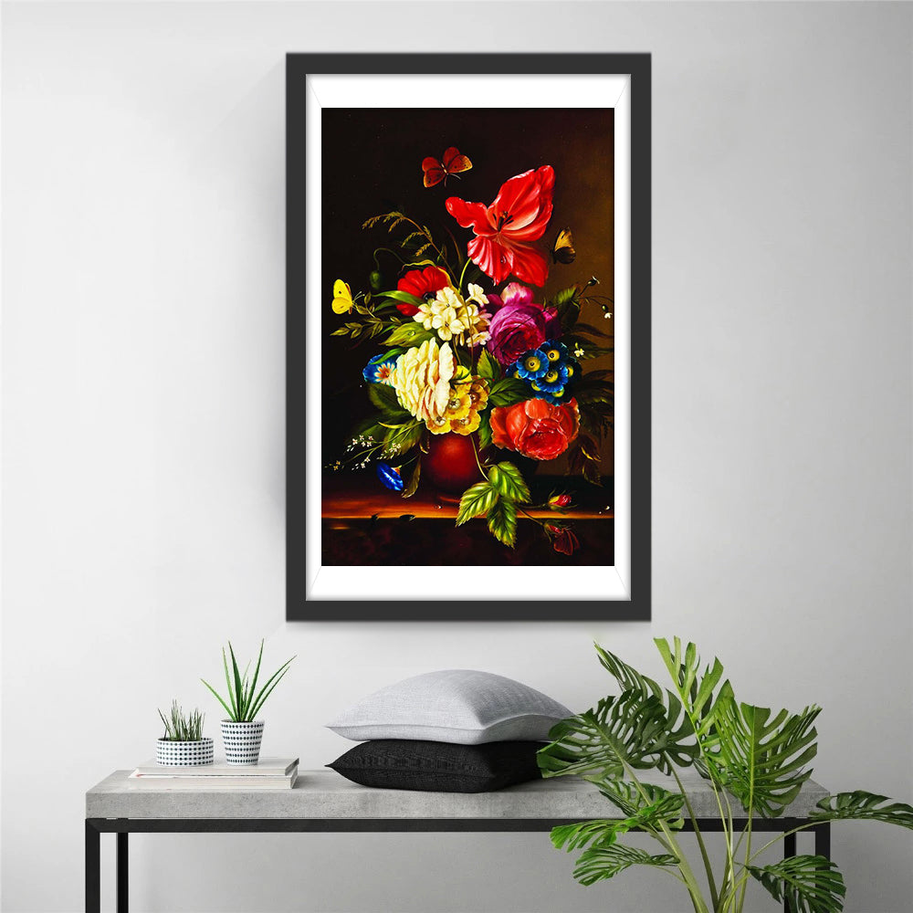 Roses and Irises with Butterflies Diamond Painting