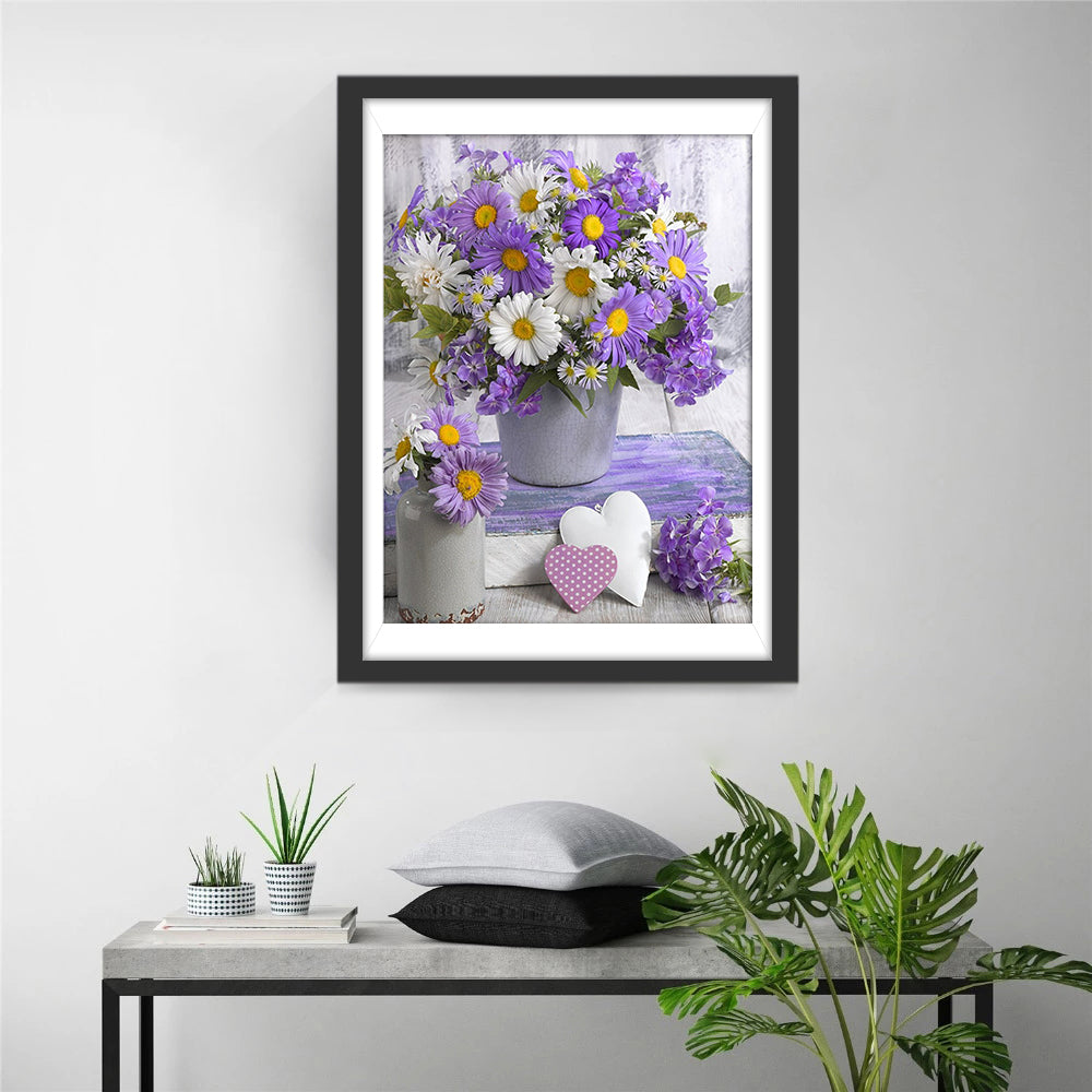 Purple and White Chrysanthemums Diamond Painting
