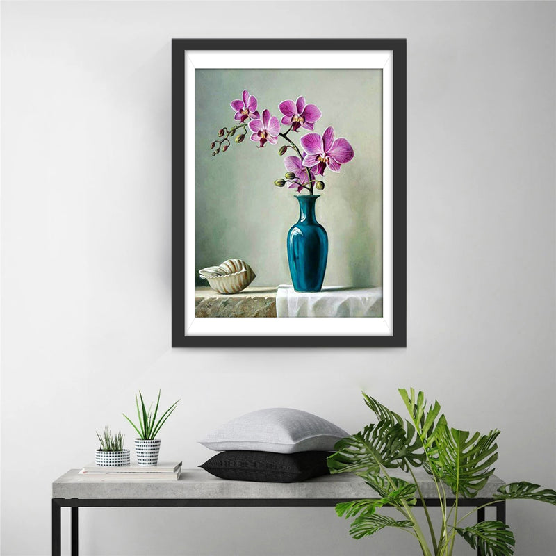 A Branch of Purple Orchids in the Blue Vase Diamond Painting