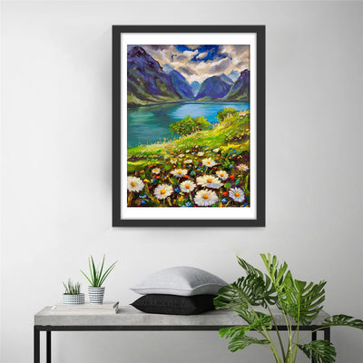 Chrysanthemums with Stream and Mountain Landscape 5D DIY Diamond Painting Kits