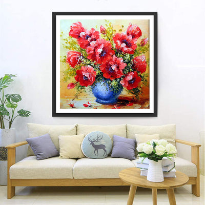 Red Poppies and Blue Vase 5D DIY Diamond Painting Kits