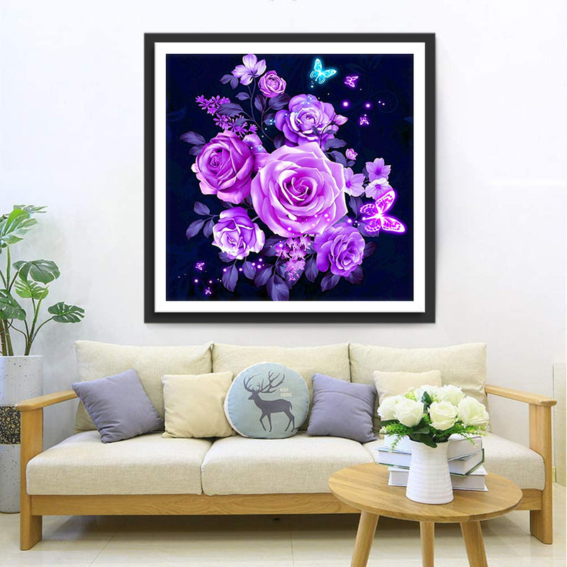 Purple Roses and Butterflies 5D DIY Diamond Painting Kits