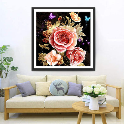 Roses with Golden Leaves 5D DIY Diamond Painting Kits