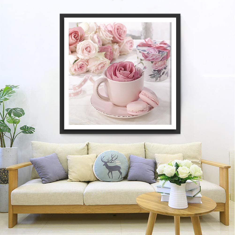 White Roses and Pink Diamond Painting