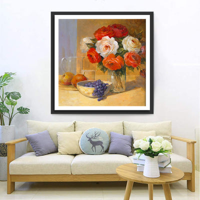 White and Red Roses with Fruit 5D DIY Diamond Painting Kits