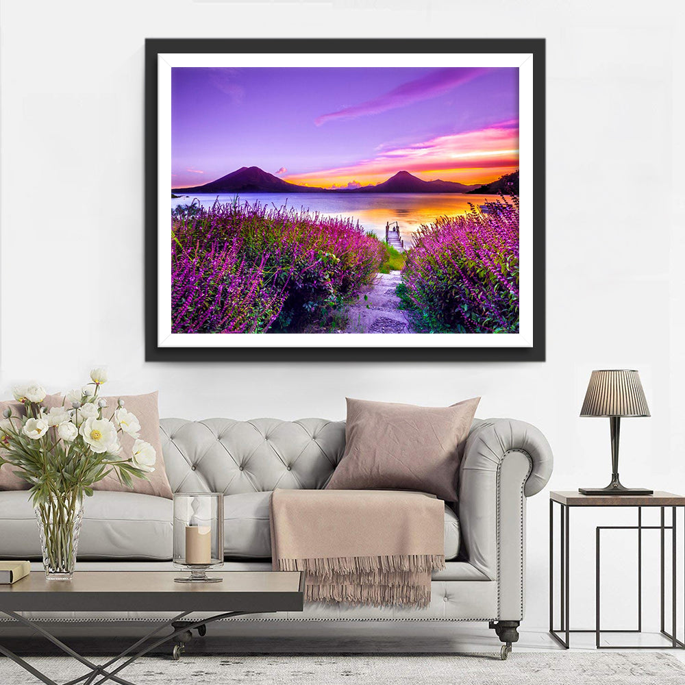 Mountain River and Flowers Diamond Painting