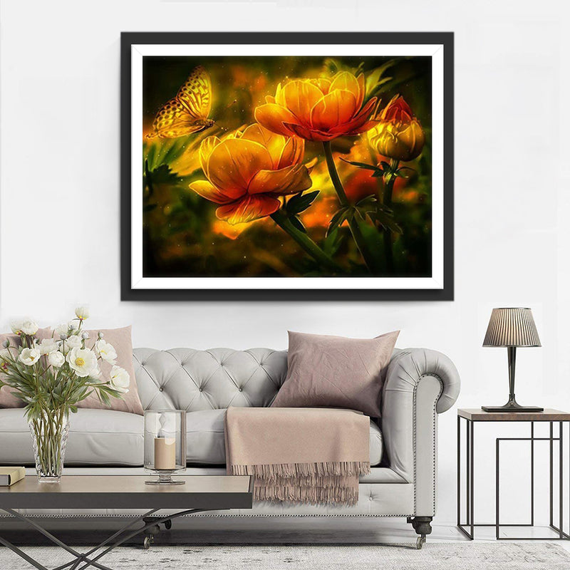 Lotus Orange and Luminous Butterfly Diamond Painting