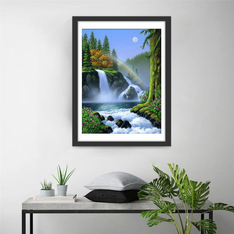 Forest and Falls with Rainbow Diamond Painting