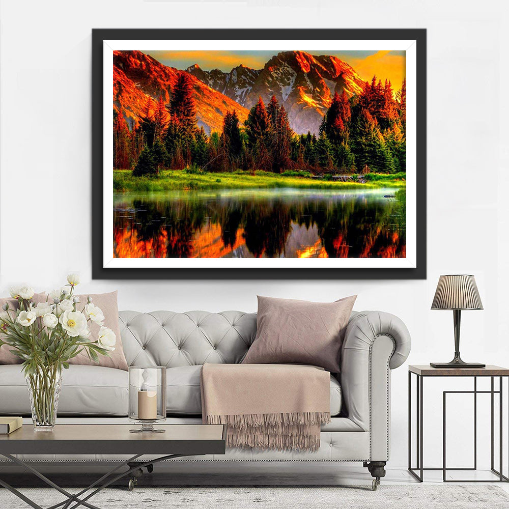 Forest and Red Mountains Diamond Painting