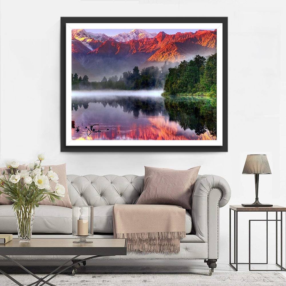 Green Forest and Red Mountains Diamond Painting